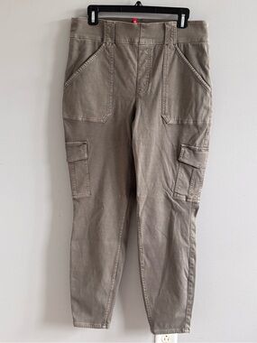 Spanx Cargo‎ Pants 1X Beige Tapered Stretch Utility Pockets High Rise
